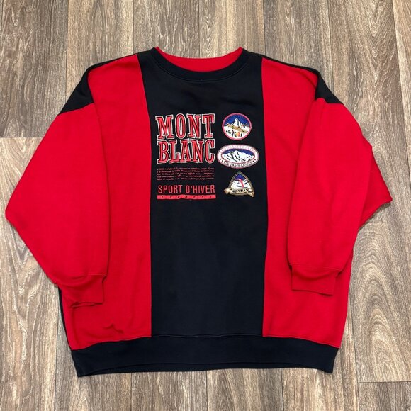 VTG EXP Mont Blanc Sport D'Hiver Sweatshirt Men's XL Red Ski Alps 90s Express - Picture 1 of 9